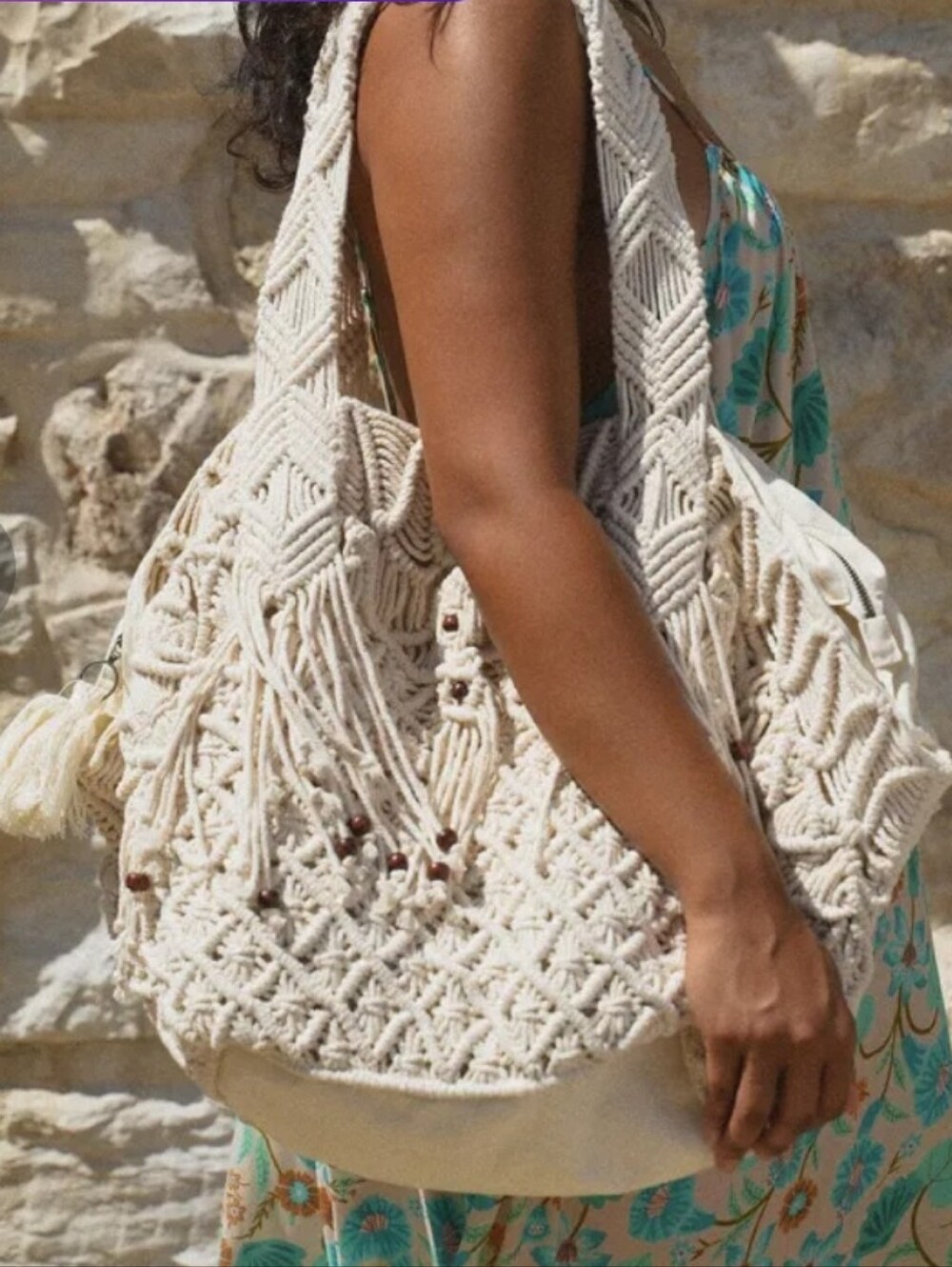 NWT Spell Sister Honey Boho Macrame Crochet Tote Bag in Cream